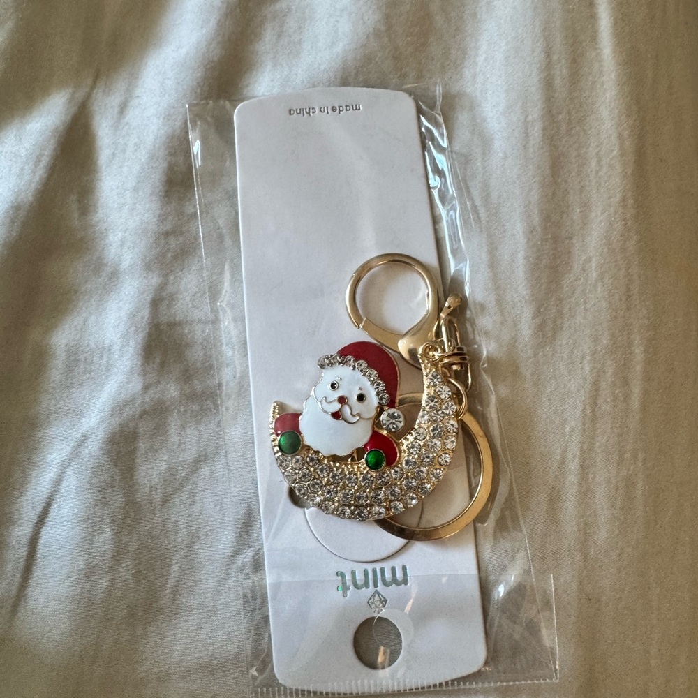 Mint Gold and Red Santa Keychain